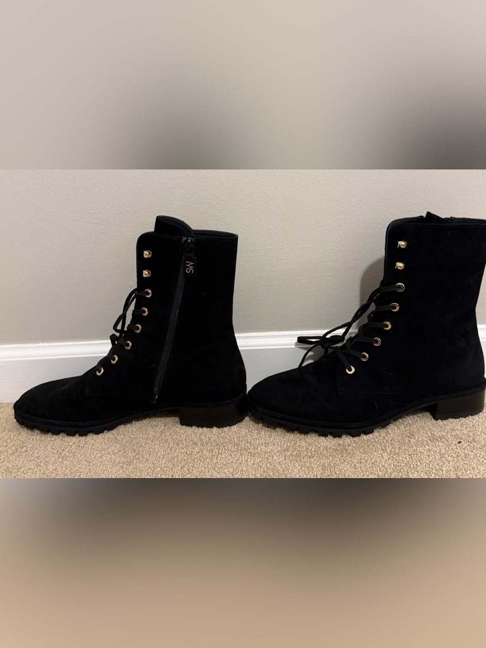 Stuart Weitzman Black Suede Lace-Up Combat Boots- Never Worn